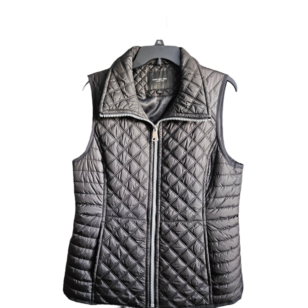 Marc New York Quilted Black Vest Full Zipper Front Sz Large